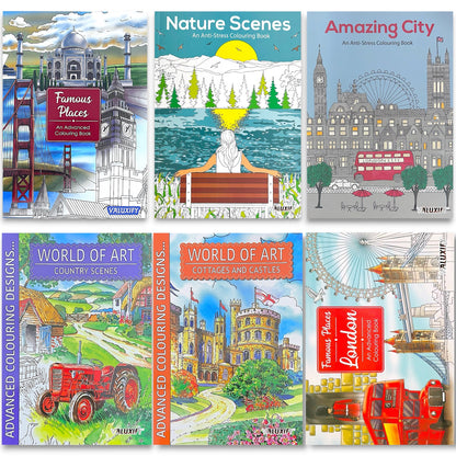 Adult Anti Stress Colouring Book Country Scenes London Nature Famous Places