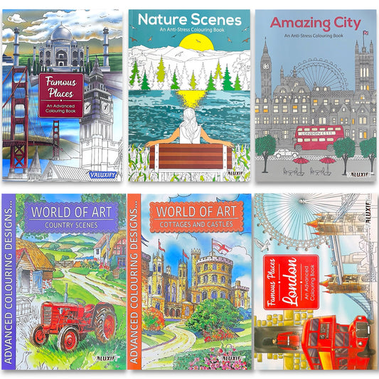 Adult Anti Stress Colouring Book Country Scenes London Nature Famous Places