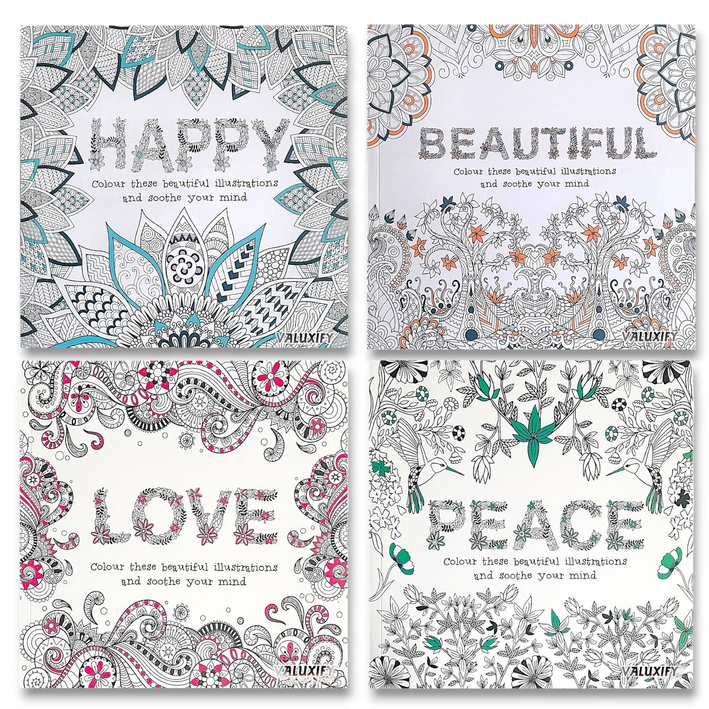 Adult Anti Stress Colouring Book Happy Love Mindfulness Tranquil Relaxing Colour