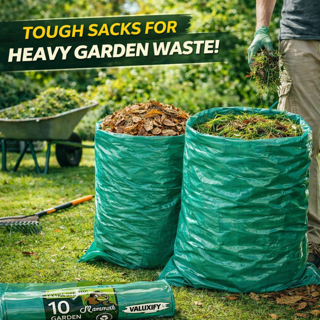 30 GARDEN WASTE SACKS BAGS STRONG LARGE HEAVY DUTY GREEN  RUBBISH BIN BAGS 80L