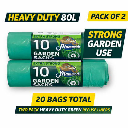 20 GARDEN WASTE SACKS STRONG LARGE HEAVY DUTY GREEN  RUBBISH BIN BAGS 80L