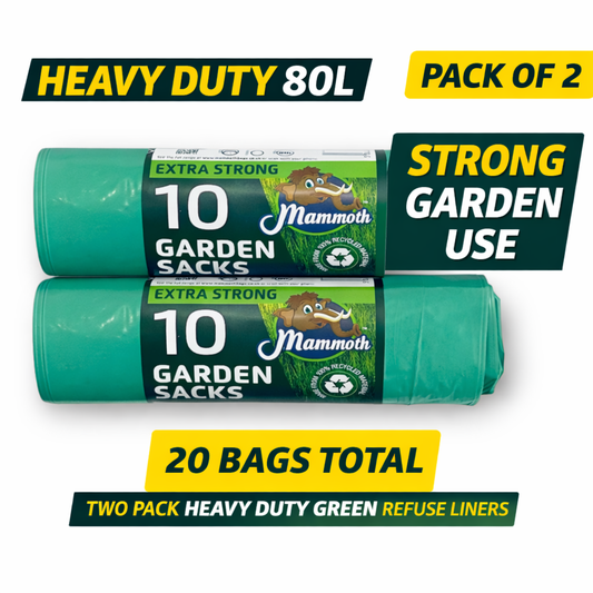 20 GARDEN WASTE SACKS STRONG LARGE HEAVY DUTY GREEN  RUBBISH BIN BAGS 80L