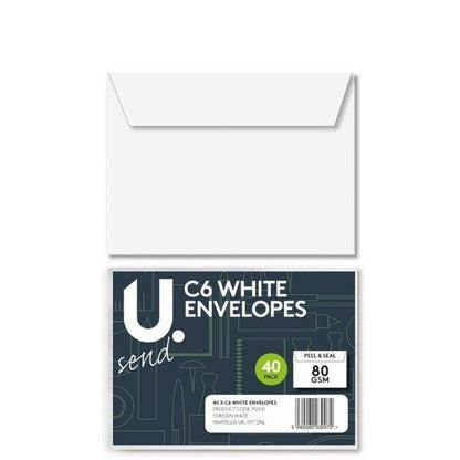 U. C6 white envelopes peel and seal 70gsm 162 x 114mm pack of 40