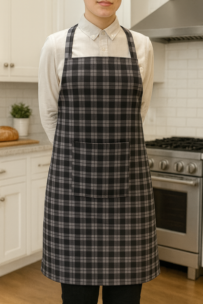 Unisex Adult Check Apron Grey