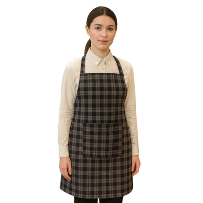 unisex adult grey check apron polycotton kitchen chef apron with front pocket
