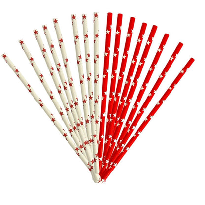 Valuxify 50x Disposable Paper Straws Stars Multicoloured Retro Pack for Parties UK Made Eco-Friendly Stylish Decorative Straws
