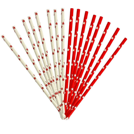 Valuxify 25x Disposable Paper Straws Stars Eco Friendly Retro Design for Parties & Everyday Use UK Made