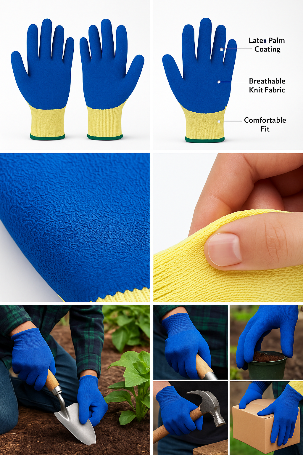 Latex Coated Garden Work Gloves Random Colour