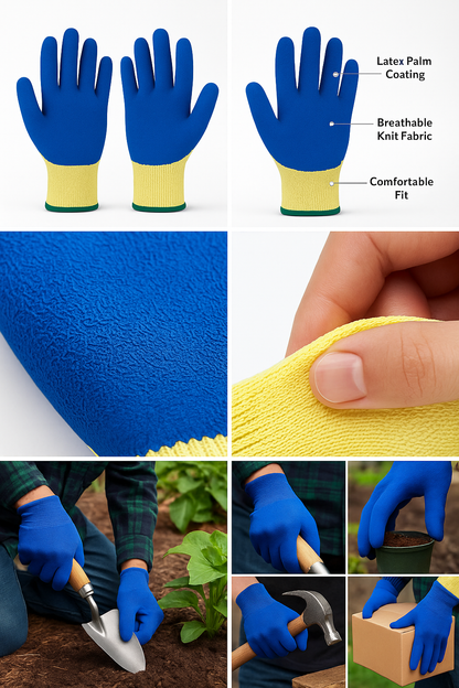 Latex Coated Garden Work Gloves Random Colour