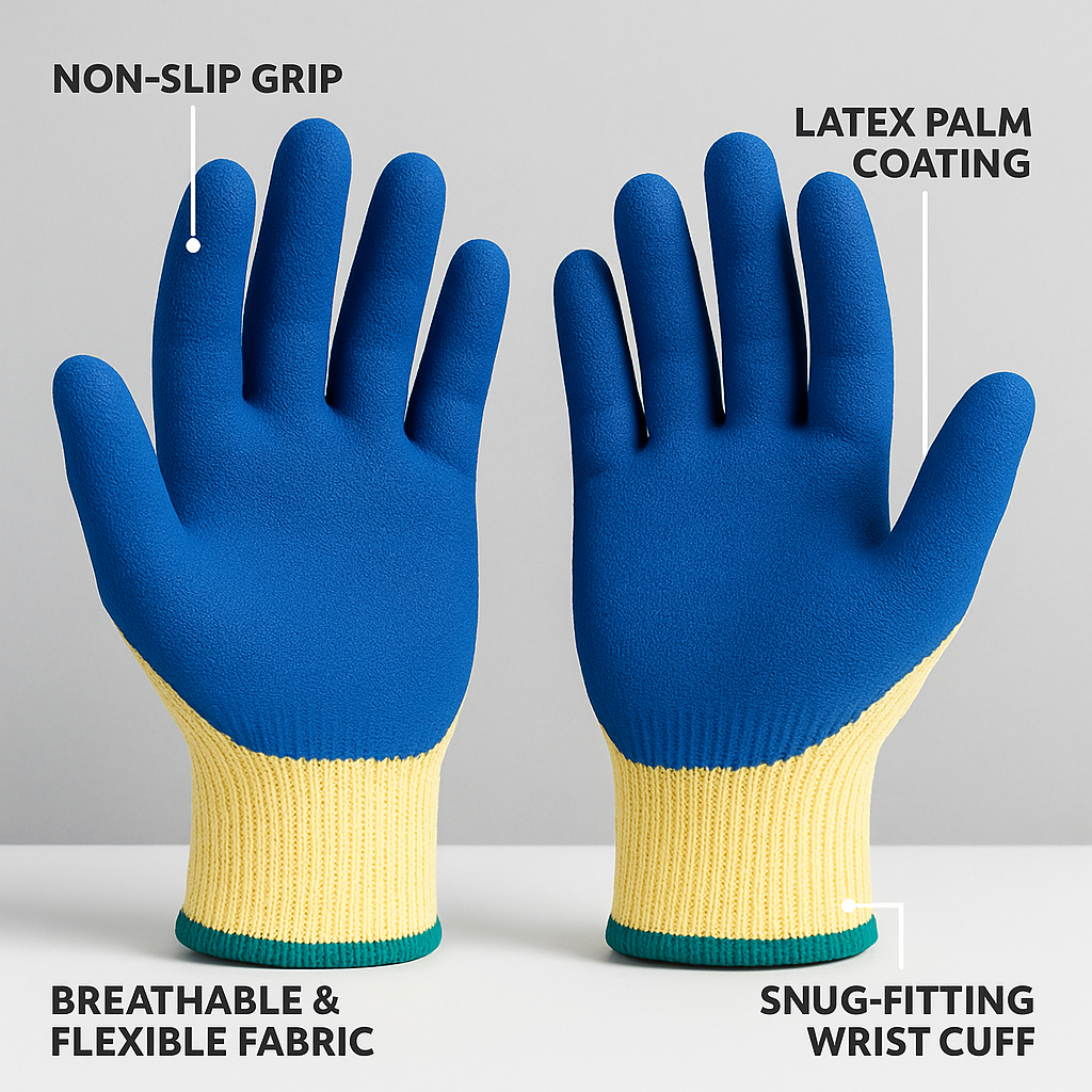 Latex Coated Garden Work Gloves Random Colour